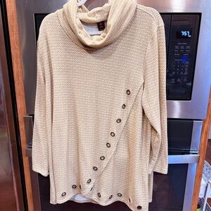 Multiples Tan Cowl Neck Sweater with Button Accents